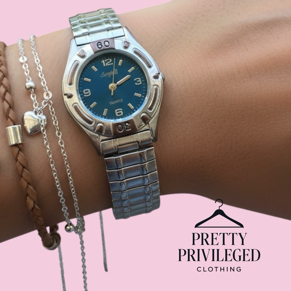 Sergio Valente Silver and Blue Vintage Watch